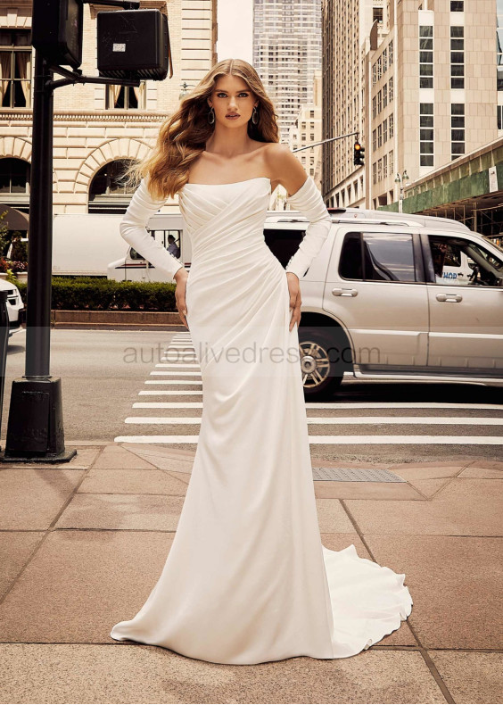 Strapless Ivory Pleated Satin Unusual Wedding Dress